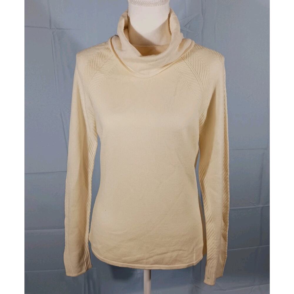 Adrienne Vittadini Cowl Neck Women's Small Ivory Long Sleeve Contrast Trim Wool